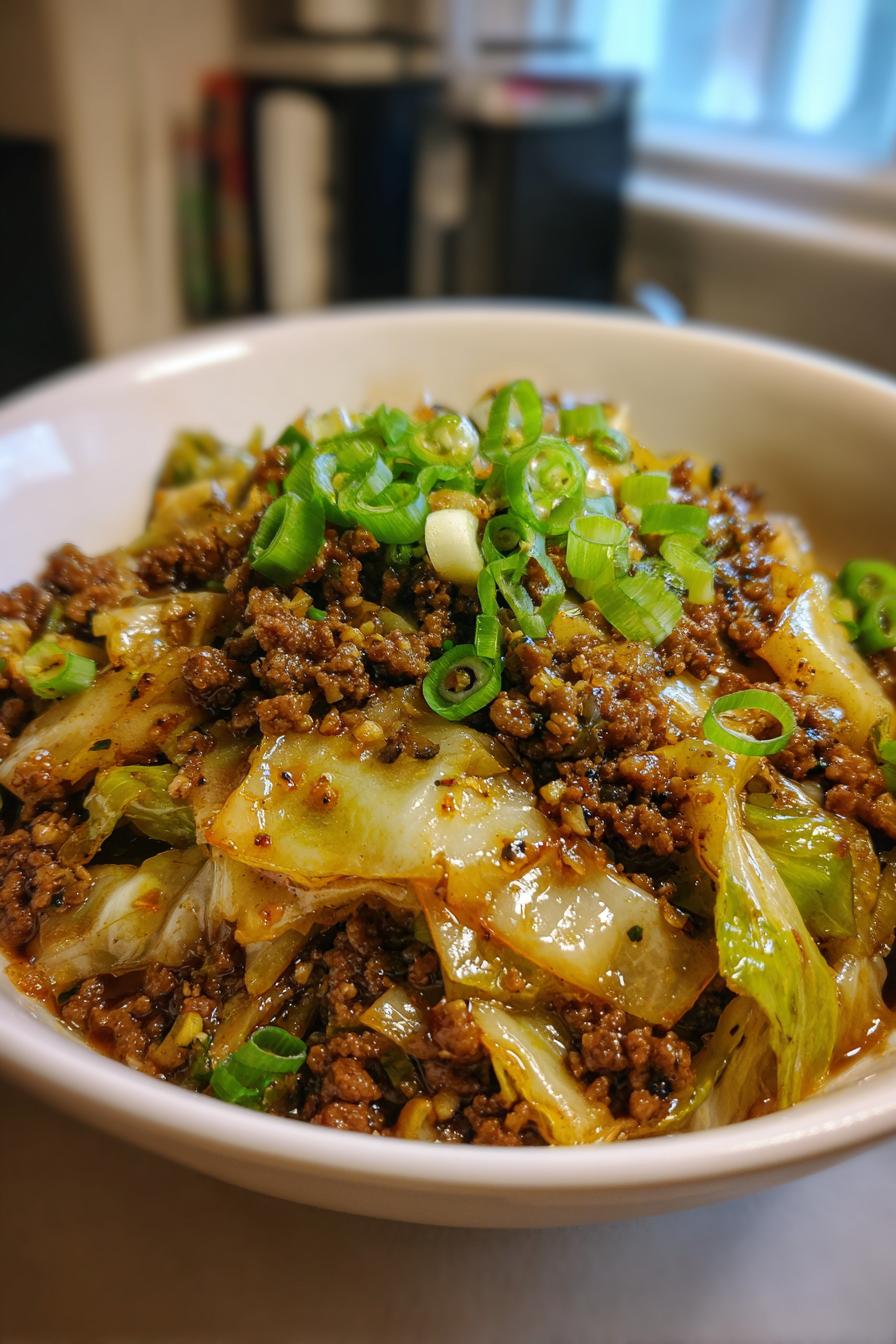 Healthy Chinese Ground Beef & Cabbage Stir Fry